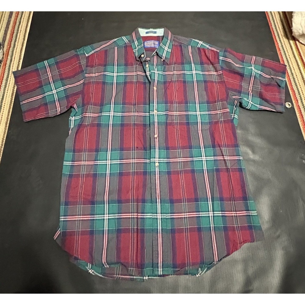 Vintage Pendleton Shirt Mens L Red Green Plaid Country Western Button Up 90s